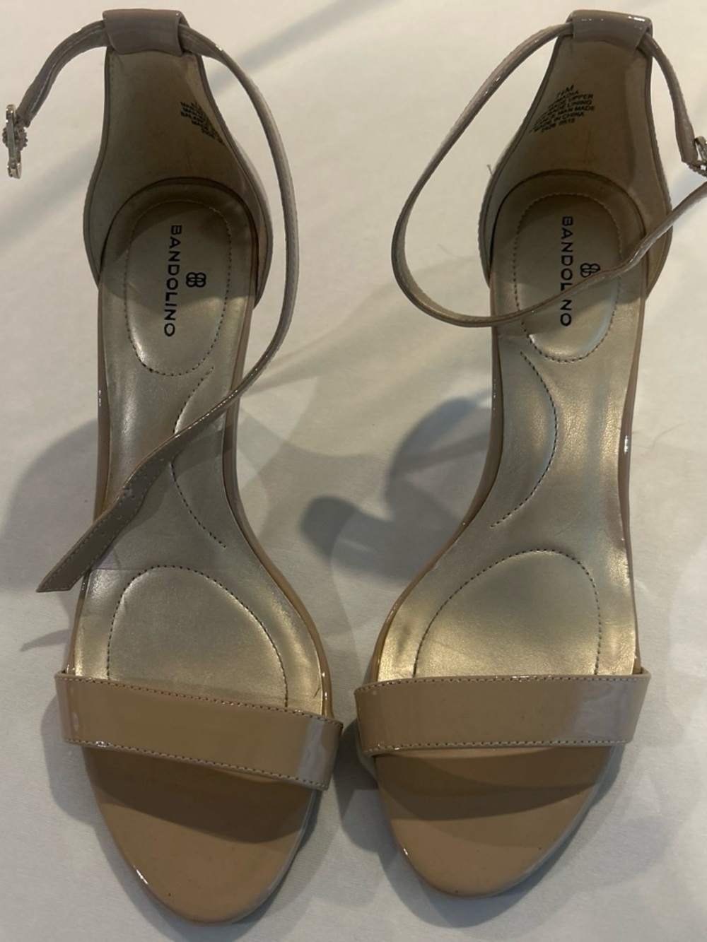 Bandolino Patent Ankle-Strap Heels in Beige